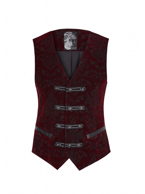 Front Metal Buckle Weave Strap Wine Red Gothic Velveteen Printing Vest