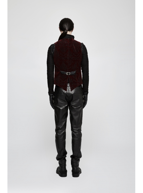 Front Metal Buckle Weave Strap Wine Red Gothic Velveteen Printing Vest