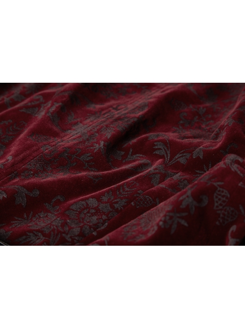 Front Metal Buckle Weave Strap Wine Red Gothic Velveteen Printing Vest
