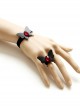 Gothic Black Butterfly Artificial Leather Ruby Retro Fashion Handmade Band Ring Bracelet