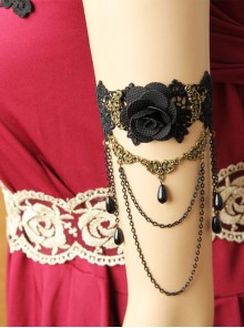 Vintage Gothic Bride Wedding Rose Flower Black Lace Pearl Metal Armband