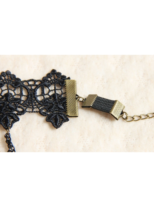 Vintage Gothic Bride Wedding Rose Flower Black Lace Pearl Metal Armband