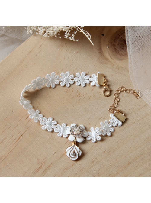 Baroque Fashion Retro Lady White Lace Rose Flower Princess Anklet