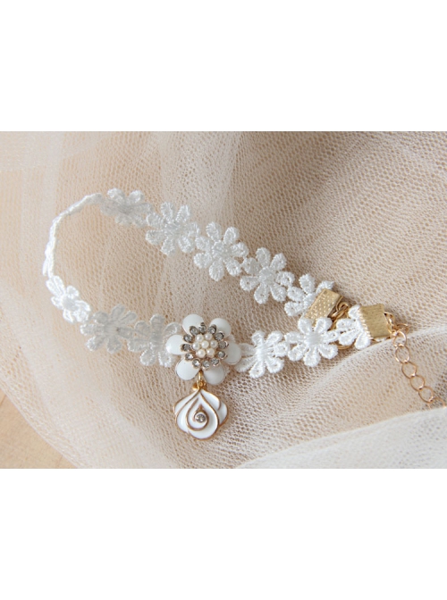 Baroque Fashion Retro Lady White Lace Rose Flower Princess Anklet