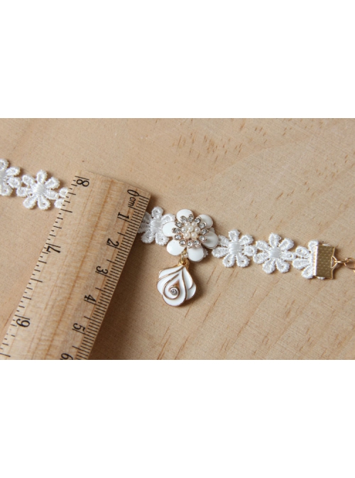Baroque Fashion Retro Lady White Lace Rose Flower Princess Anklet