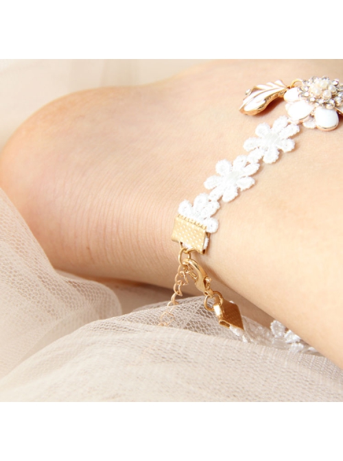 Baroque Fashion Retro Lady White Lace Rose Flower Princess Anklet