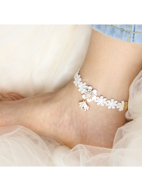 Baroque Fashion Retro Lady White Lace Rose Flower Princess Anklet