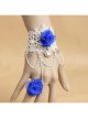 Fashion Retro Blue Rose Flower White Lace Female Handmade Bracelet With Ring