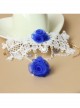 Fashion Retro Blue Rose Flower White Lace Female Handmade Bracelet With Ring