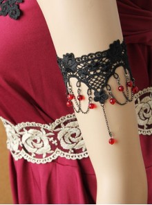 Gothic Punk Retro Fashion Lolita Black Tassel Lace Flower Ruby Armband