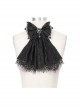 Front Diamond Pendant Bow Lace Hem Black Gothic Jacquard Lace-Up Necktie