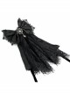 Front Diamond Pendant Bow Lace Hem Black Gothic Jacquard Lace-Up Necktie