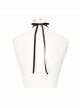 Front Diamond Pendant Bow Lace Hem Black Gothic Jacquard Lace-Up Necktie