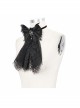 Front Diamond Pendant Bow Lace Hem Black Gothic Jacquard Lace-Up Necktie