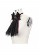 Front Diamond Pendant Bow Lace Hem Dark Red Gothic Jacquard Lace-Up Necktie