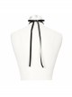 Front Diamond Pendant Bow Lace Hem Dark Red Gothic Jacquard Lace-Up Necktie