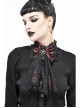 Front Diamond Pendant Bow Lace Hem Dark Red Gothic Jacquard Lace-Up Necktie