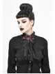 Front Diamond Pendant Bow Lace Hem Dark Red Gothic Jacquard Lace-Up Necktie