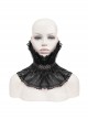 Front Metal Buckle Gem Pendant Mesh Hem Black Gothic Pleated Woven Collar