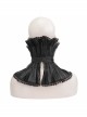 Front Metal Buckle Gem Pendant Mesh Hem Black Gothic Pleated Woven Collar