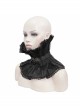Front Metal Buckle Gem Pendant Mesh Hem Black Gothic Pleated Woven Collar