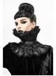 Front Metal Buckle Gem Pendant Mesh Hem Black Gothic Pleated Woven Collar