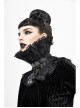 Front Metal Buckle Gem Pendant Mesh Hem Black Gothic Pleated Woven Collar