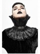 Front Metal Buckle Gem Pendant Mesh Hem Black Gothic Pleated Woven Collar