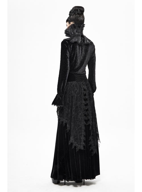 Front Metal Buckle Gem Pendant Mesh Hem Black Gothic Pleated Woven Collar