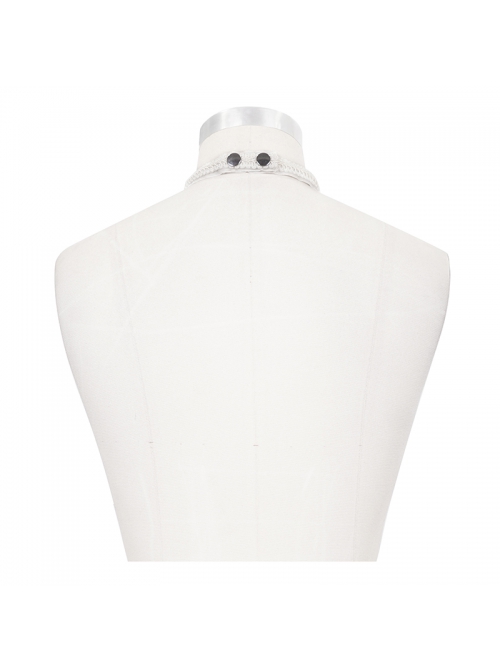 Front Gem Pendant Lace Surface White Gothic Chiffon Collar