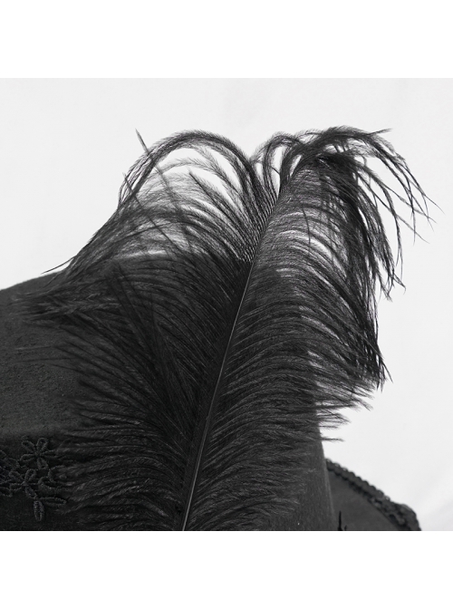Three-Dimensional Flowers Feather Lace Webbing Decoration Black Gothic Mid-High Hat