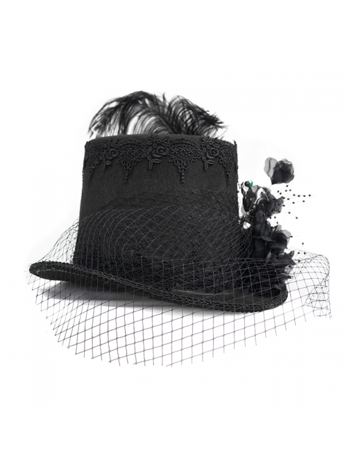 Three-Dimensional Flowers Feather Lace Webbing Decoration Black Gothic Mid-High Hat