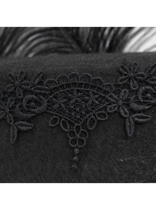 Three-Dimensional Flowers Feather Lace Webbing Decoration Black Gothic Mid-High Hat