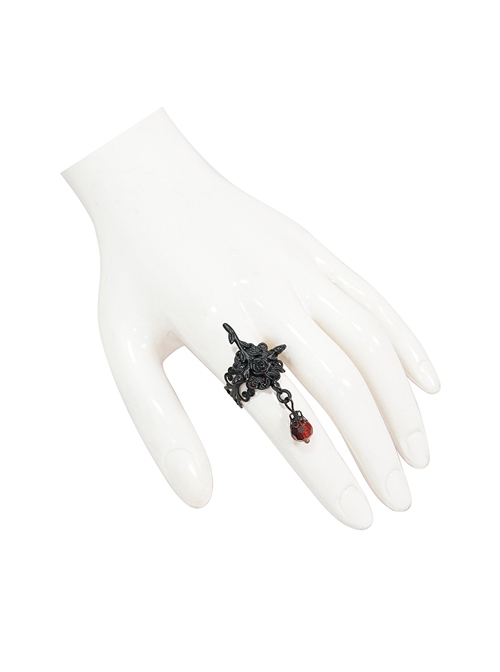Rose Cross Gem Pendant Black Gothic Alloy Ring