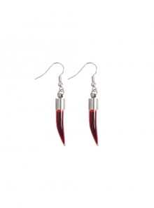 Fang-Shaped Glass Pendant Silver Punk Sterling Silver Earrings