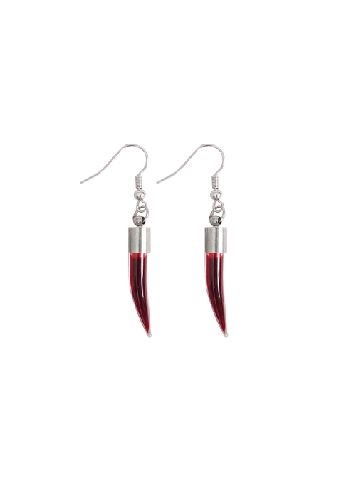 Fang-Shaped Glass Pendant Silver Punk Sterling Silver Earrings