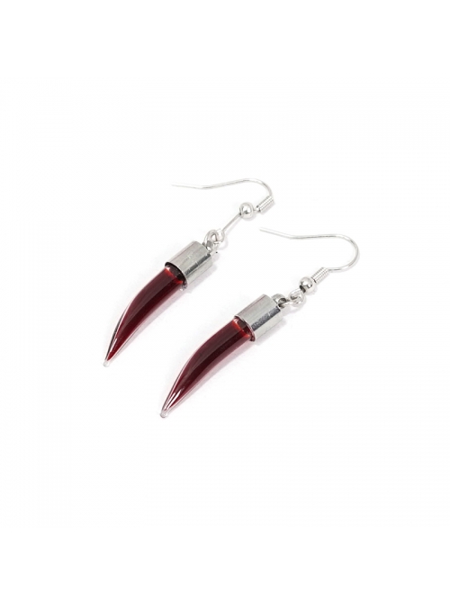 Fang-Shaped Glass Pendant Silver Punk Sterling Silver Earrings