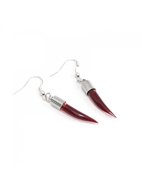 Fang-Shaped Glass Pendant Silver Punk Sterling Silver Earrings