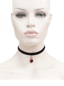 Glass Heart Pendant Flocking Webbing Black Gothic Necklace