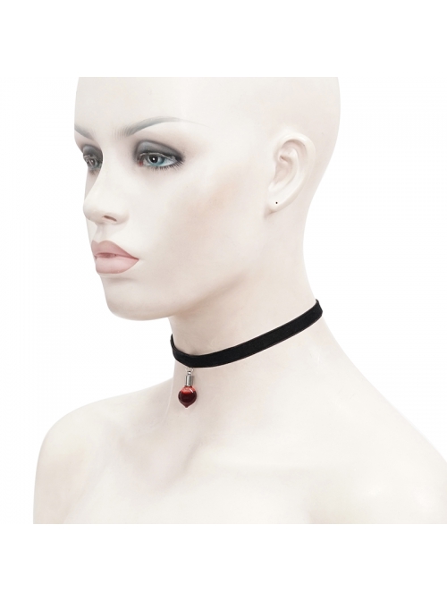 Glass Heart Pendant Flocking Webbing Black Gothic Necklace