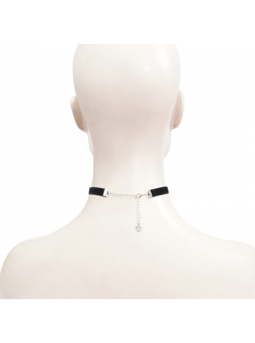 Glass Heart Pendant Flocking Webbing Black Gothic Necklace