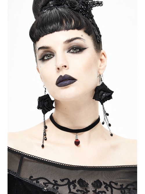 Glass Heart Pendant Flocking Webbing Black Gothic Necklace