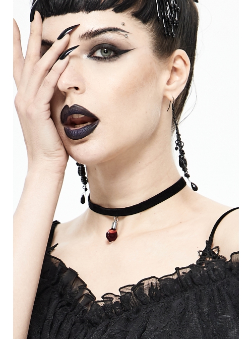 Glass Heart Pendant Flocking Webbing Black Gothic Necklace
