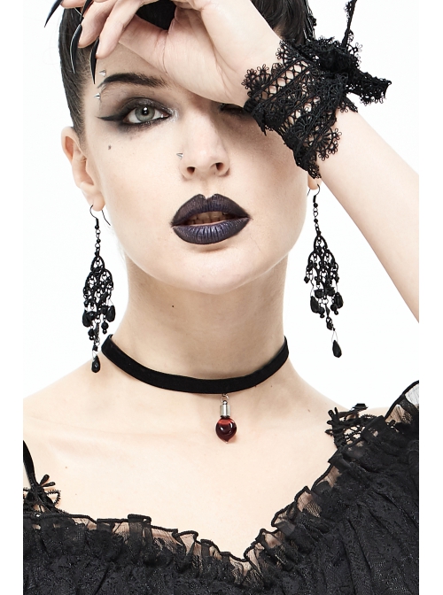 Glass Heart Pendant Flocking Webbing Black Gothic Necklace