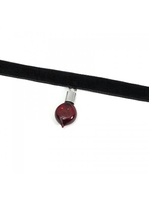 Glass Heart Pendant Flocking Webbing Black Gothic Necklace