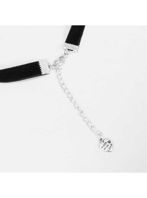 Glass Heart Pendant Flocking Webbing Black Gothic Necklace