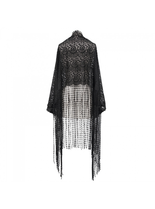 Black Gothic Tassels Hem Lace Shawl