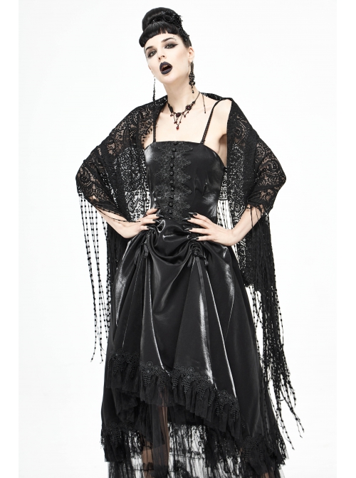 Black Gothic Tassels Hem Lace Shawl