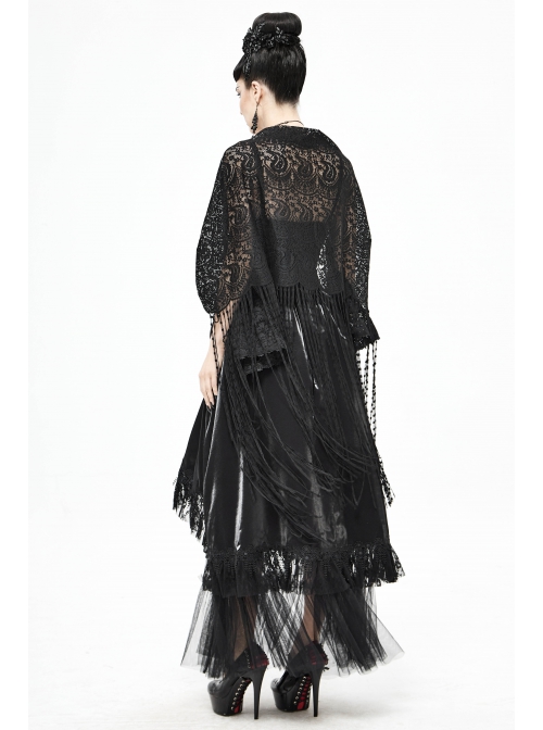 Black Gothic Tassels Hem Lace Shawl