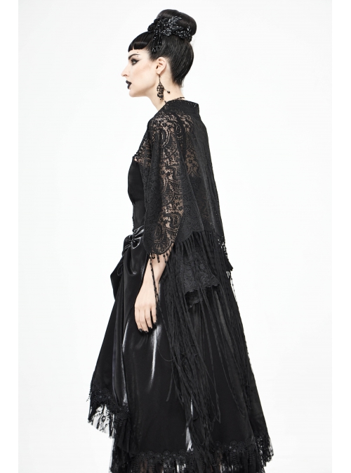 Black Gothic Tassels Hem Lace Shawl